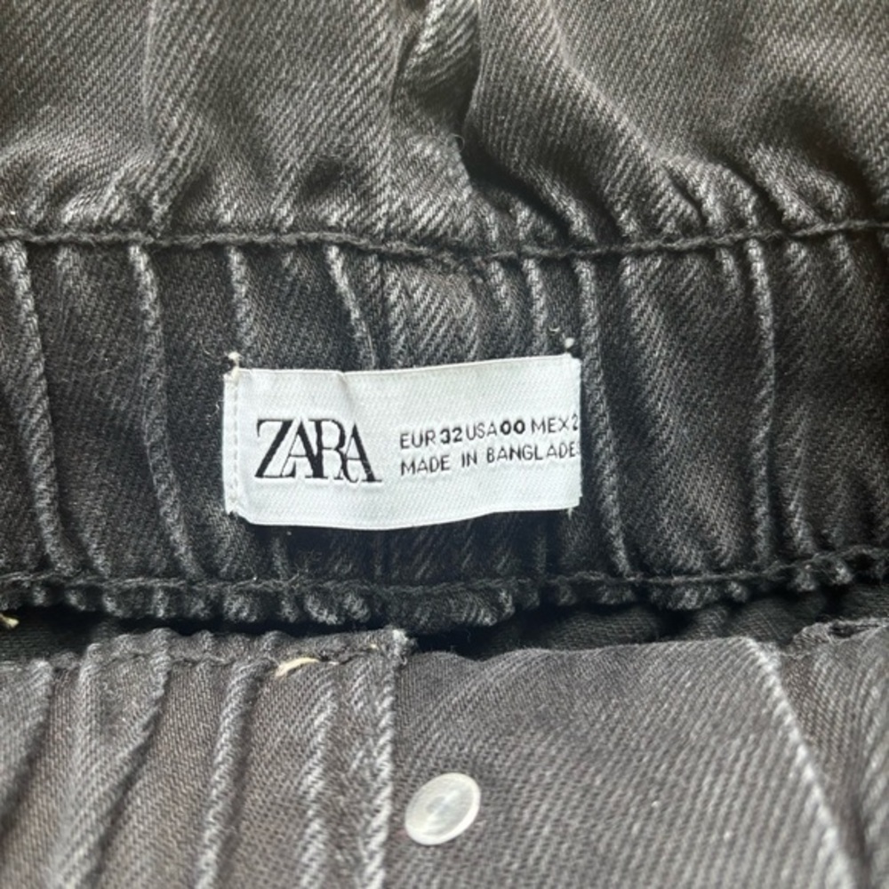 Zara High Rise Belted Paperbag Faded Black Jean Denim Short Size 00 - Picture 4 of 9